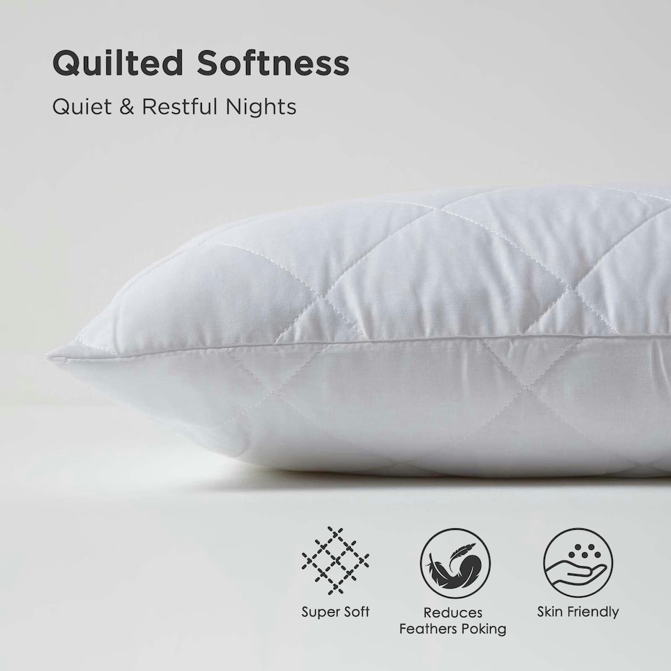 image 1 of Homescapes Cotton Rich Quilted Pillow Protectors - 60 x 60 cm - Pack of 4 | White