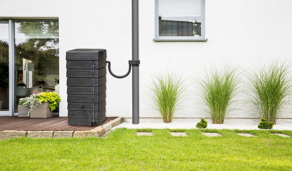 image 1 of 276 Litre Black Wall Tank with Rain Trap Downpipe Connector | Black | Black | 276 Litre | 1