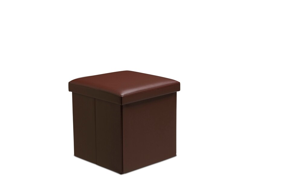 image 1 of Faux Leather Storage Ottoman Storage Box With Lid Foldable - 38x38x38cm Square | Brown