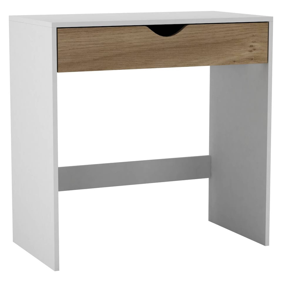 image 1 of 1 Drawer Dressing Table Console Desk, 75 x 40 x 75 cm | White | White & Oak | 9 x 42.5 x 77.5 | 1