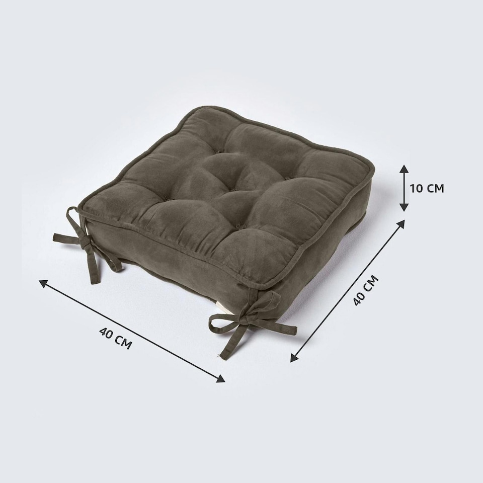 image 1 of Homescapes Grey Faux Suede Dining Chair Booster Cushion | Grey | Grey | 40cm x 40cm x 10cm (16" x 16" x 4")