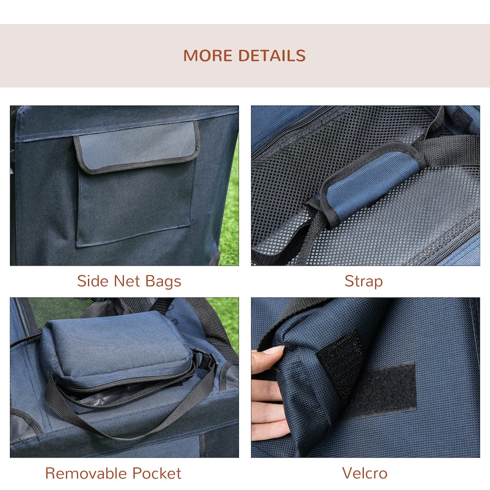 image 1 of PawHut Folding Pet Carrier Bag House W/ Cushion Storage, Dark Blue 60x41.5x41cm