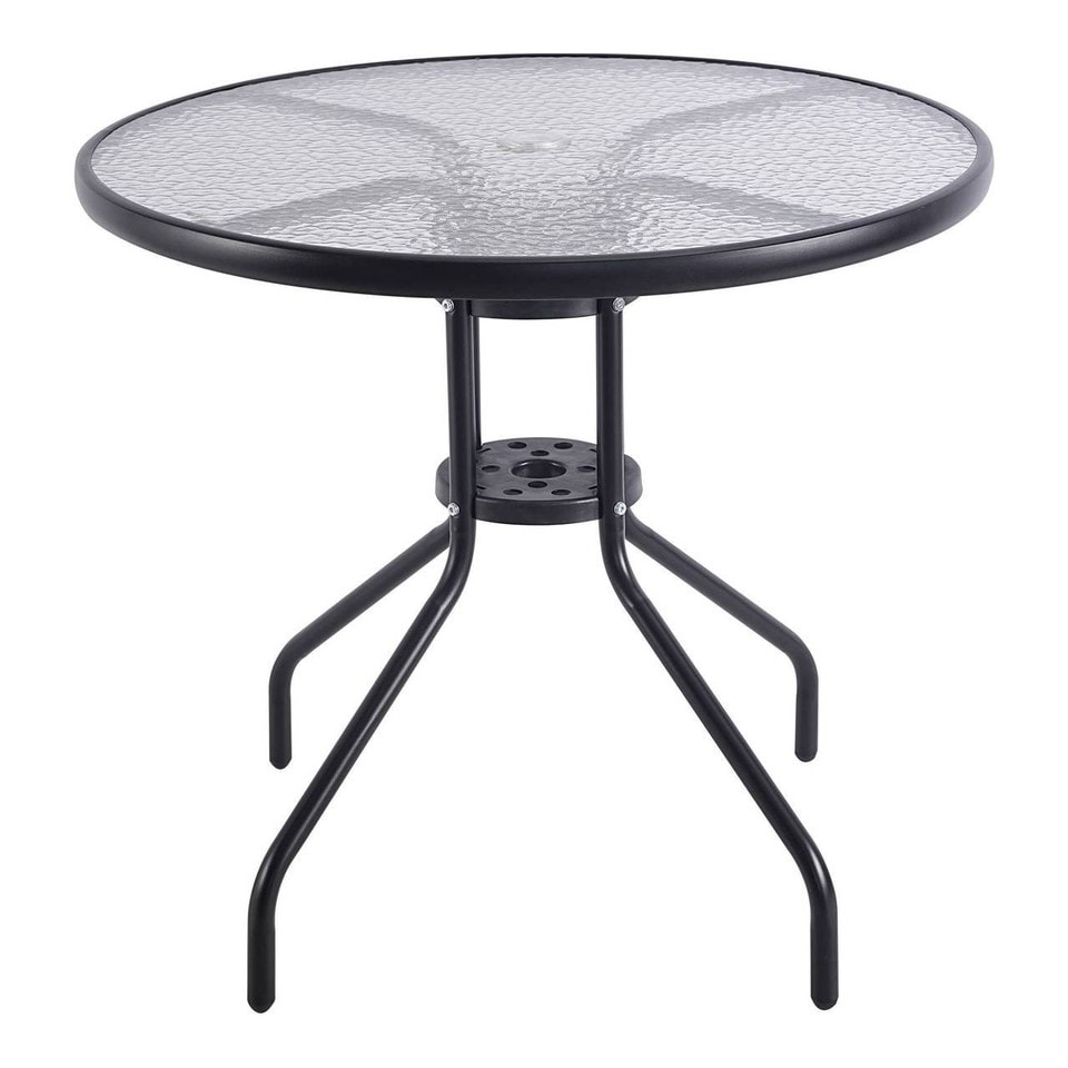 image 1 of 3 Pcs Garden Round Glass Top Table & 2 Chairs Bistro Set