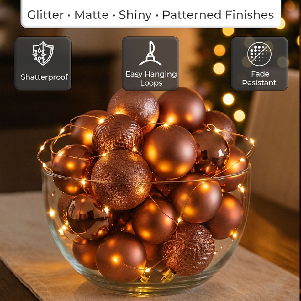 image 1 of Christmas Tree Ornaments Baubles Set | Pink | Champange