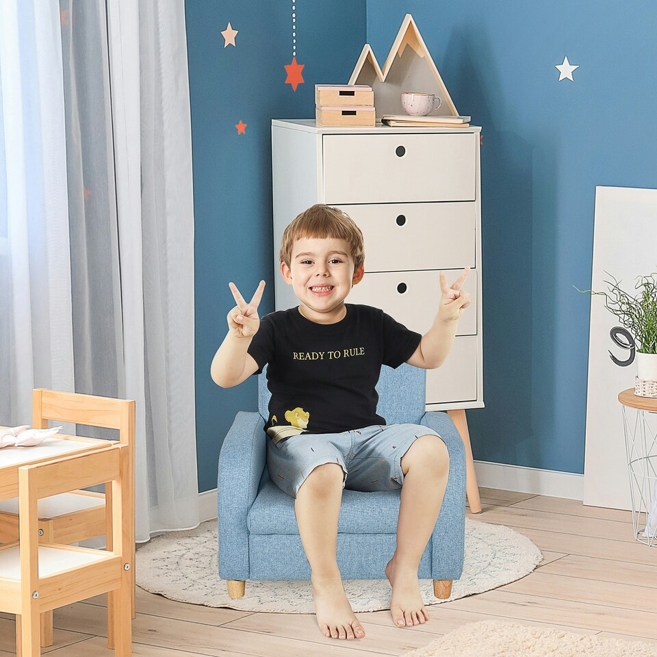 image 1 of HOMCOM Kids Armchair Children Mini Sofa Wood Frame High Back Bedroom Furniture 
