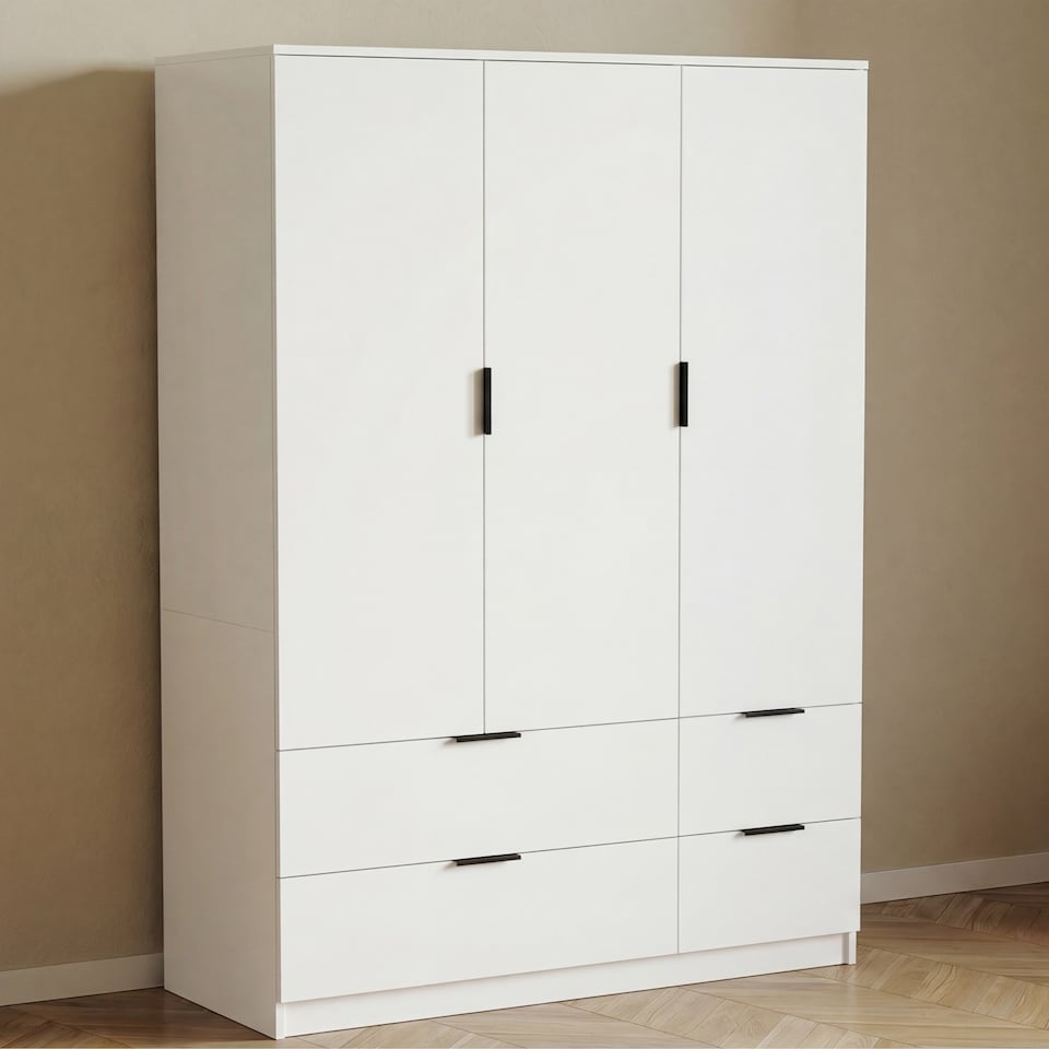 image 1 of Vida Designs Trega 3 Door 4 Drawer Wardrobe Modern Storage Unit, White