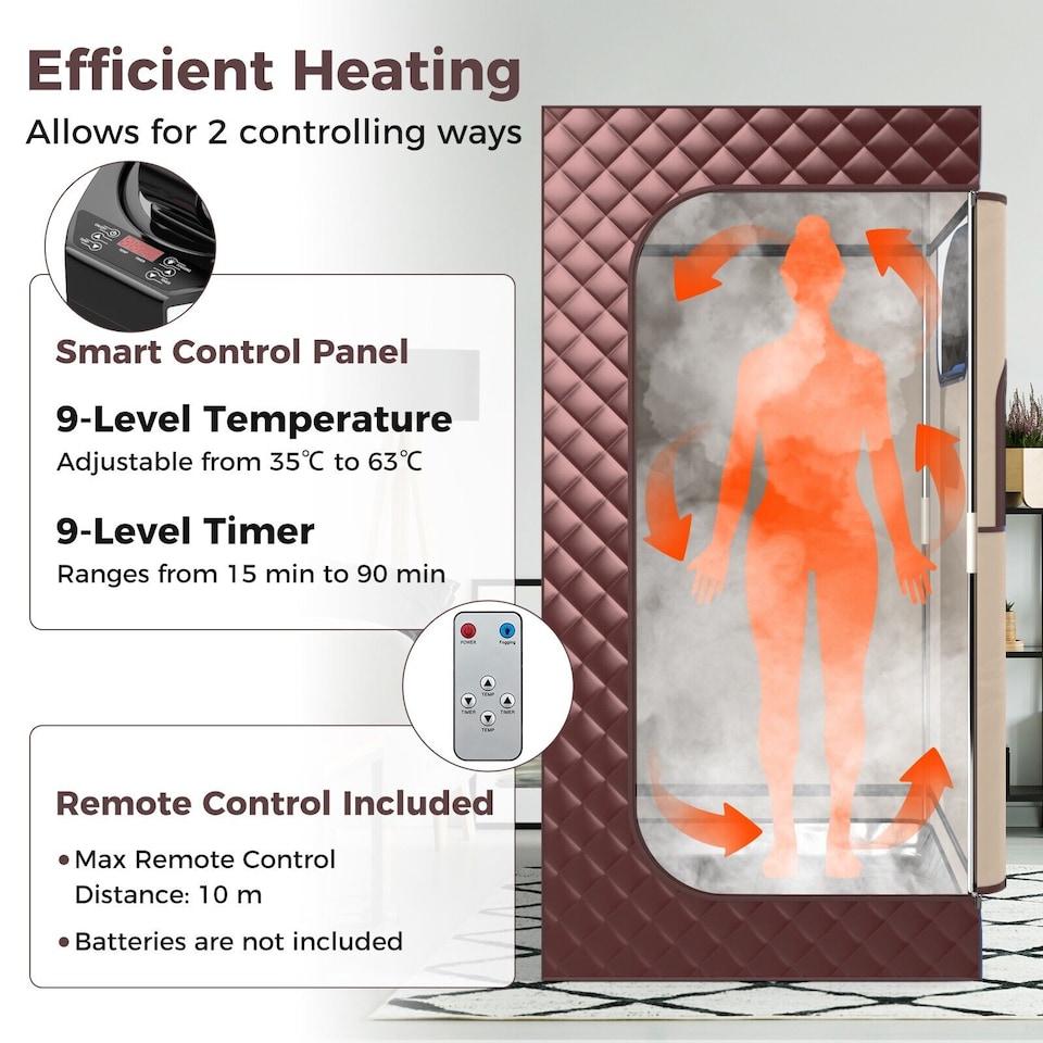 image 1 of COSTWAY Portable Steam Sauna Home Full Body Sauna Box w/3L Steam Generator