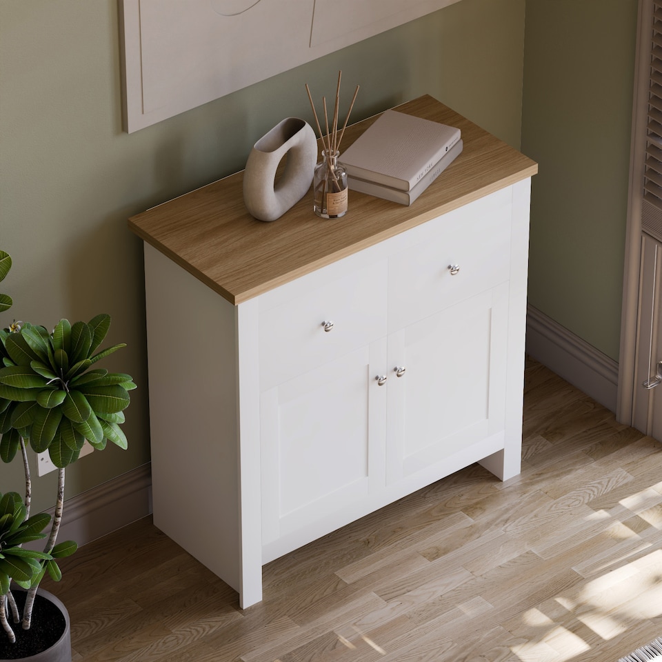 image 1 of Vida Designs Arlington 2 Drawer 2 Door Sideboard Shaker Buffet Cabinet Storage, White & Oak | White | White & Oak | 1