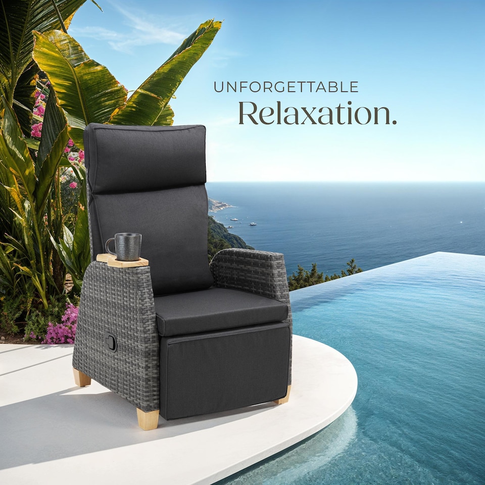 image 1 of Garden Chair Pescara - reclining, adjustable backrest and footrest, thick padding | Grey | grey | 2