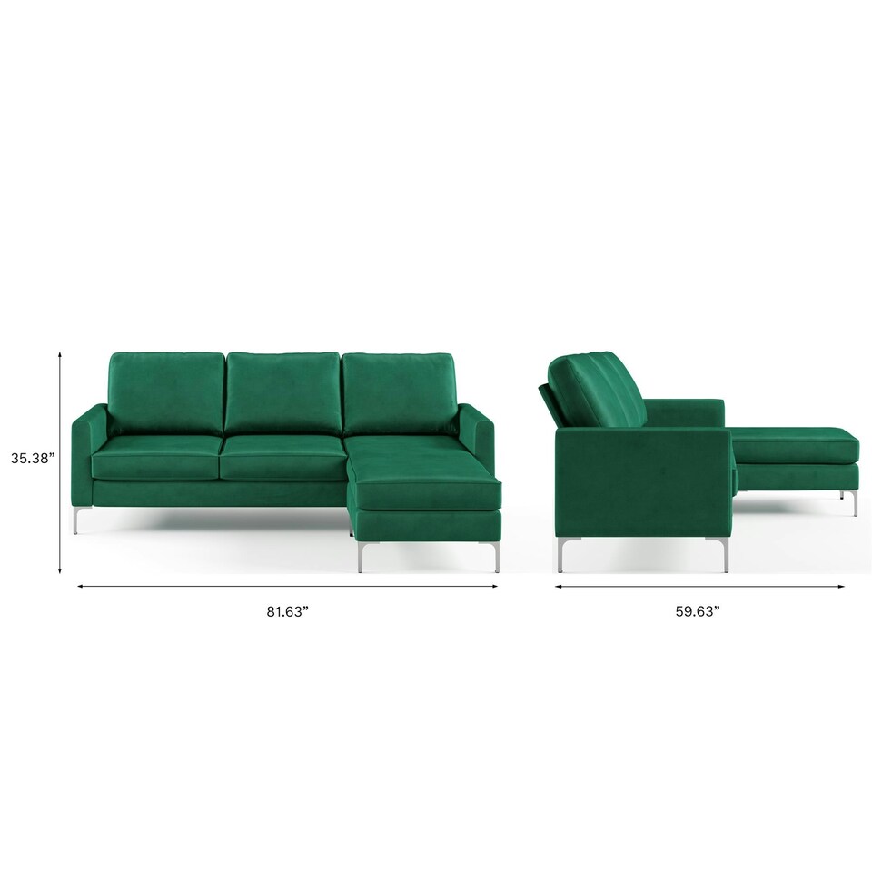 image 1 of Chapman sectional sofa in velvet green Green | GREEN