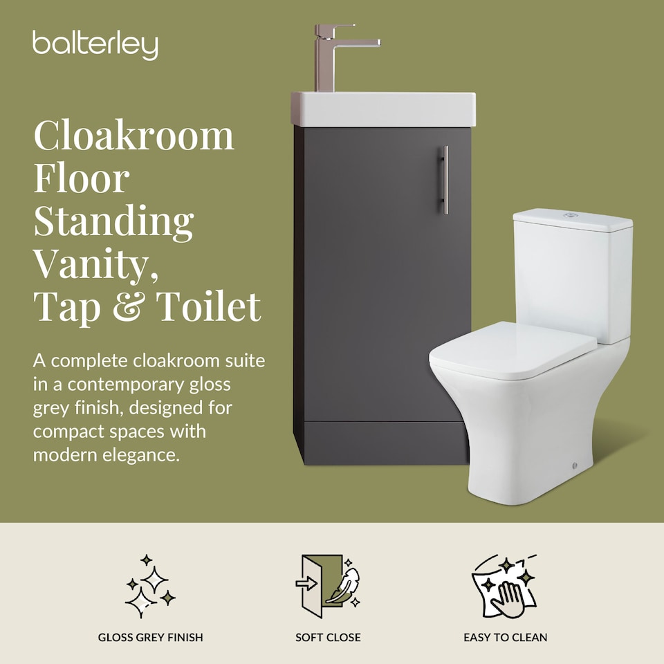 image 1 of Cloakroom Floor Standing Vanity, Tap and Toilet - Gloss Grey | Grey | Gloss Grey