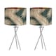 image 1 of Set of 2 Tropica - Chrome Tripod Lamps with Dark Green and Gold Shades | Chrome | Polished chrome plate and dark green fabric and gold embossed foil | 2