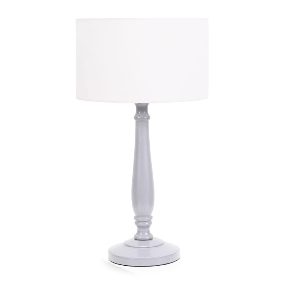 image 1 of ValueLights Victoria Grey Wood Table Lamp White Shade | Grey | White