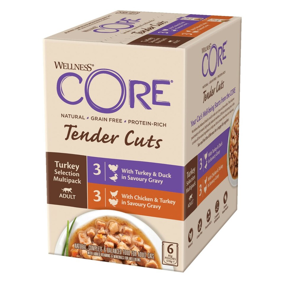 image 1 of Wellness CORE Cat Wet Adult Tender Cuts Turkey Selection Multipack 6 x 85g