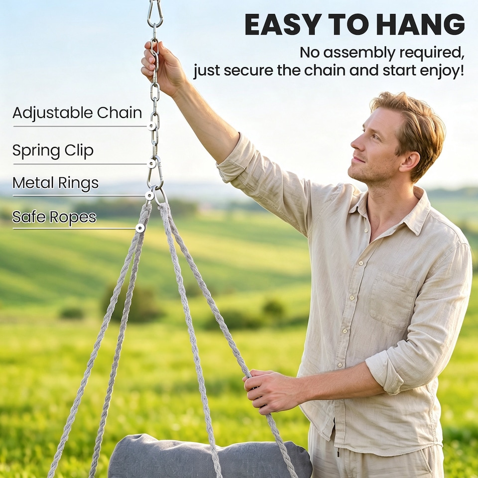 image 1 of Outsunny Hammock Chair, Boho Hanging Swing Chair with Cushion, Dark Grey