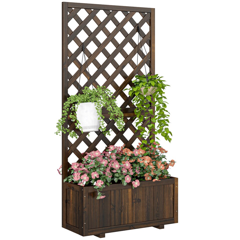 image 1 of (72.5 x 31.5 x 149.5 cm, Carbonised) Outsunny Wood Planter with Trellis