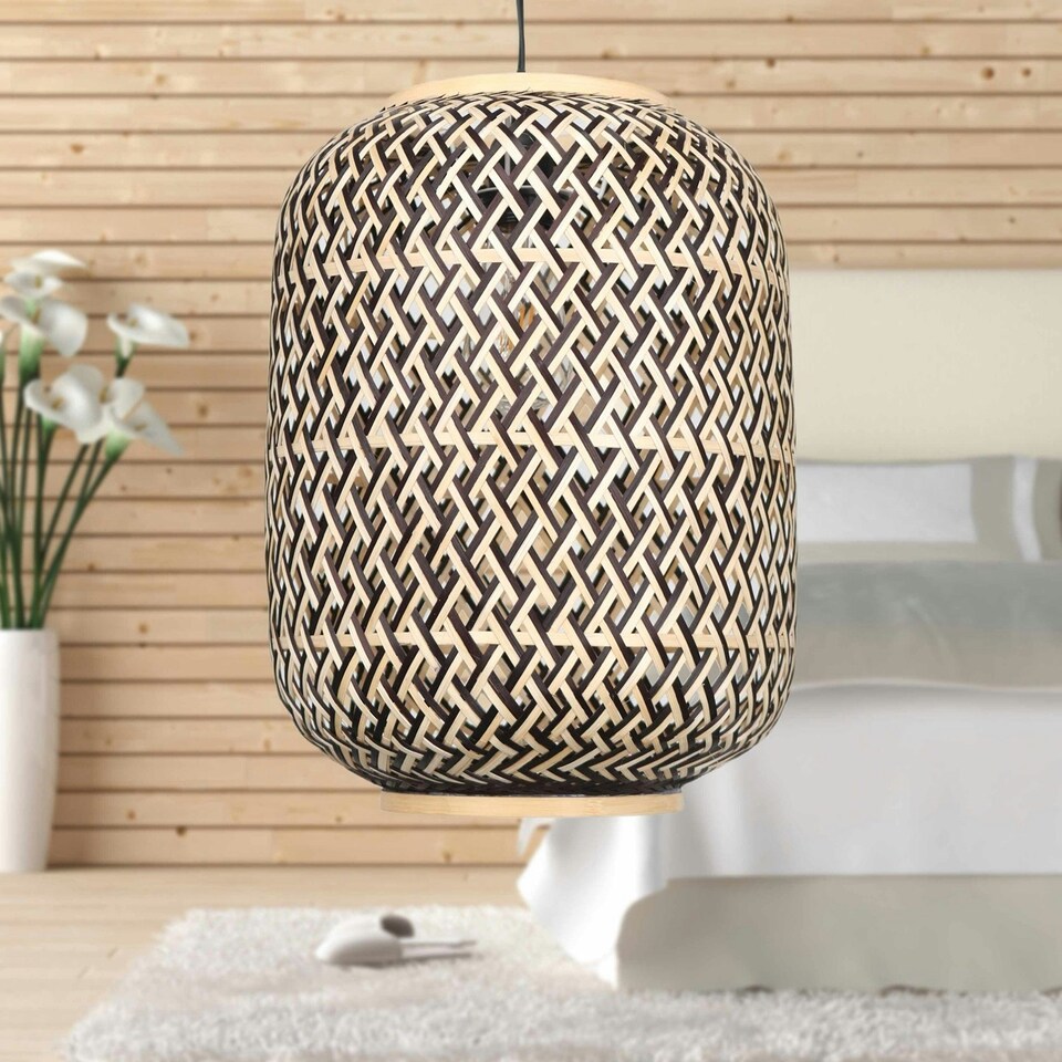 image 1 of First Choice Lighting Set of 2 Tonia Mixed Bamboo Weaved Pendant Lightshades Brown