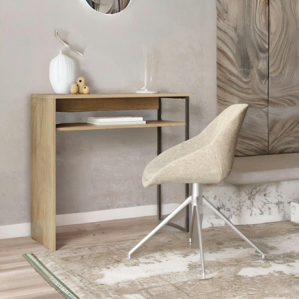 image 1 of 2 Tier Hallway Console Table With Steel Frame Oak Brown
