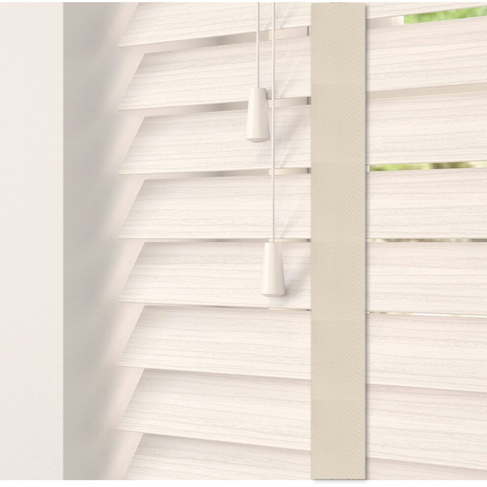 image 1 of 110cm White Oak Faux Wood Venetian Blinds with Tapes (120cm Drop) | White | White