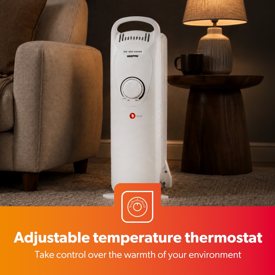 image 1 of GEEPAS 5 Fin Oil Filled Radiator Heater 450W White