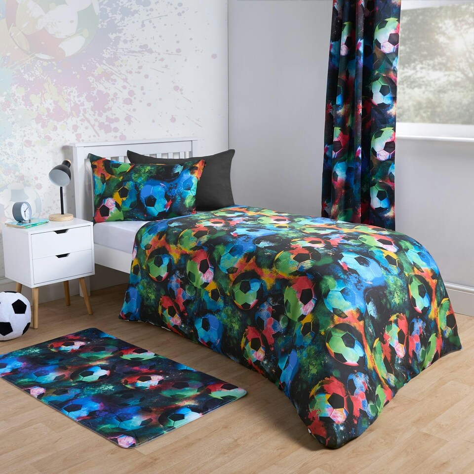image 1 of OHS Kids Graphic Football Reversible Duvet Cover and Pillowcase Bedding Set Multi | Neon Multi | Double