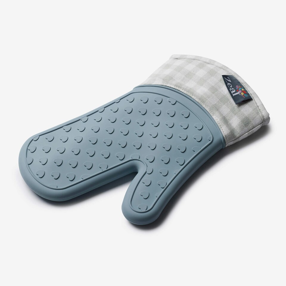 image 1 of Steam Stop™ Silicone Single Oven Glove, Gingham Blue | Duck Egg Blue