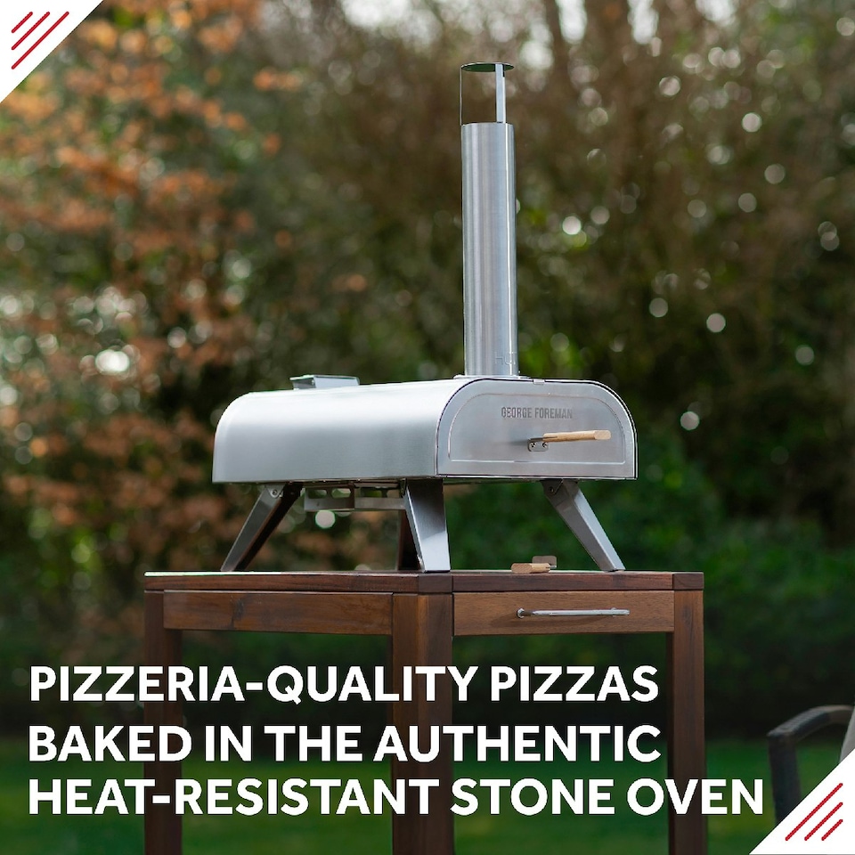 image 1 of George Foreman GFWPPO1SSPC Pizza Oven Stainless Steel 12" Wood Pellet with Paddle & Carry Bag
