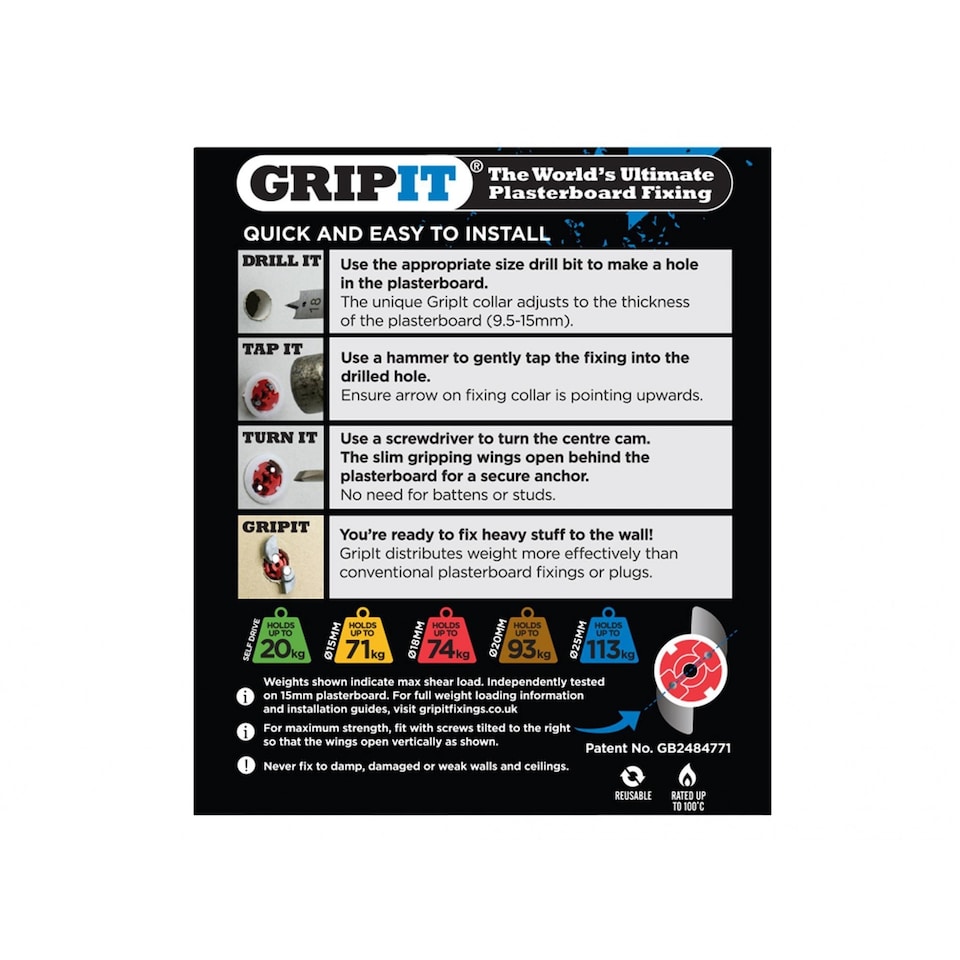image 1 of Gripit Red Plasterboard Fixings | Multi | Multi Colour | Pack of 4 | 1