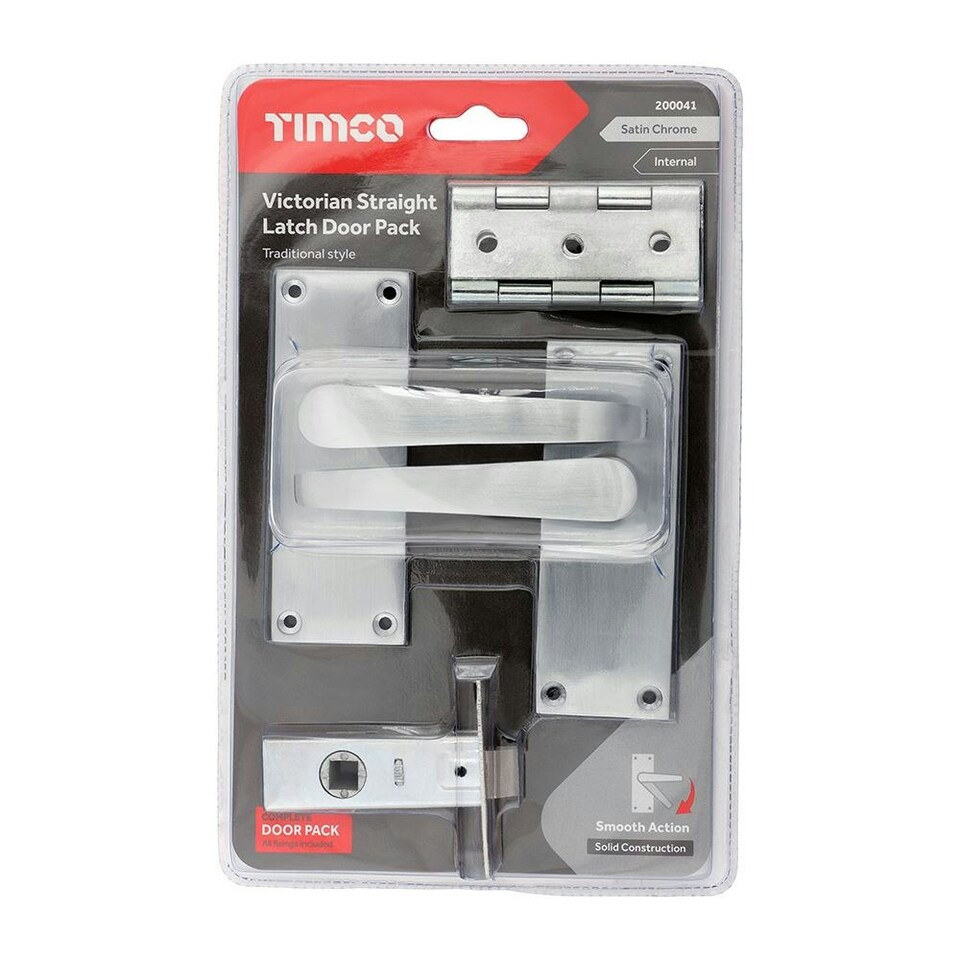 image 1 of Timco - Victorian Straight Latch Door Pack - Satin Chrome (Size Mixed - 2 Pieces) Chrome