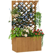 Outsunny Wooden Planter with Trellis and Drainage Holes Yellow