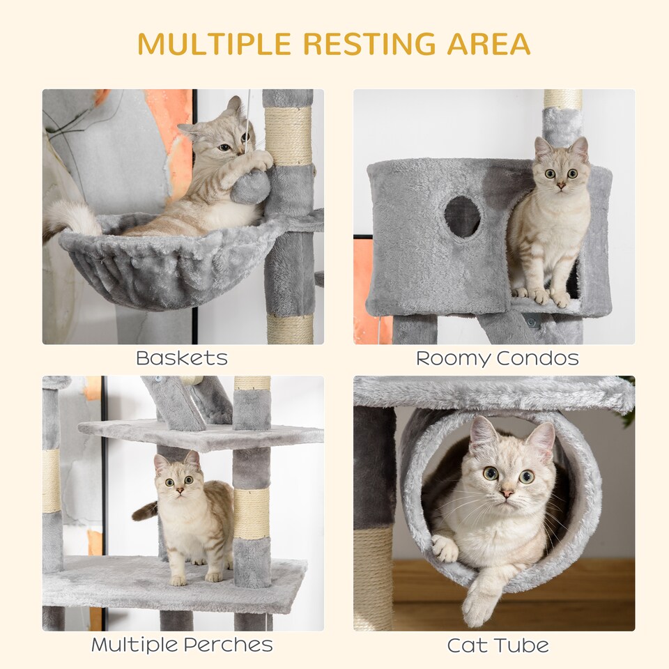 image 1 of PawHut Kitten Tower Adjustable 240-260cm, Scratch Posts, Houses