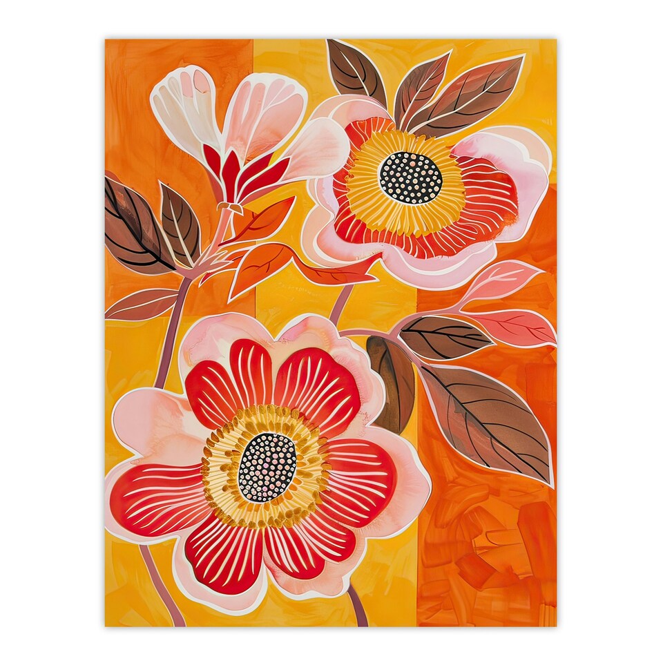 image 1 of Abstract Pink Wildflowers Bright Living Room Black Framed Wall Art Print A4