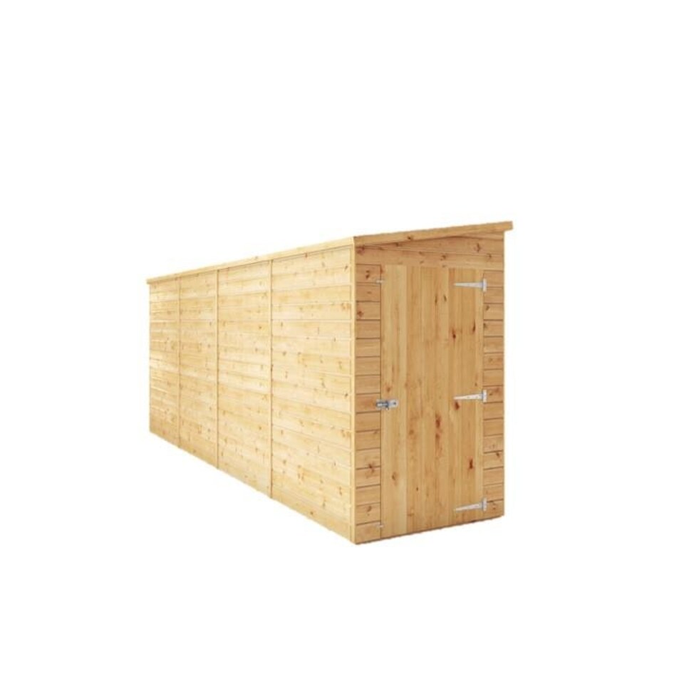 image 1 of 16 x 4 Modular Garden Shed Windowless Wooden Shiplap Pent Tongue and Groove Storage Brown