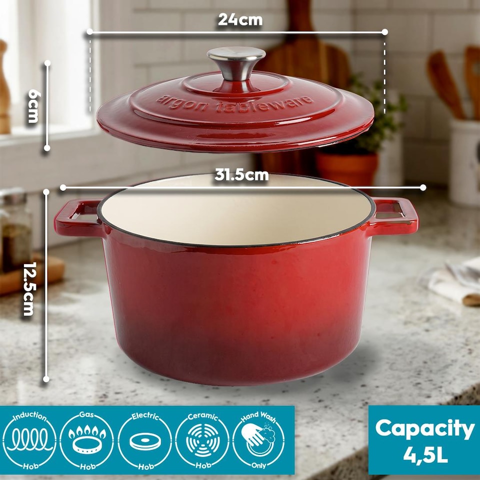 image 1 of Argon Tableware 4.5L Round Cast Iron Casserole Dish with Self-Basting Lid - 4.75QT Dutch Oven Roasting Dish Pot | Blue | Midnight Blue | 2