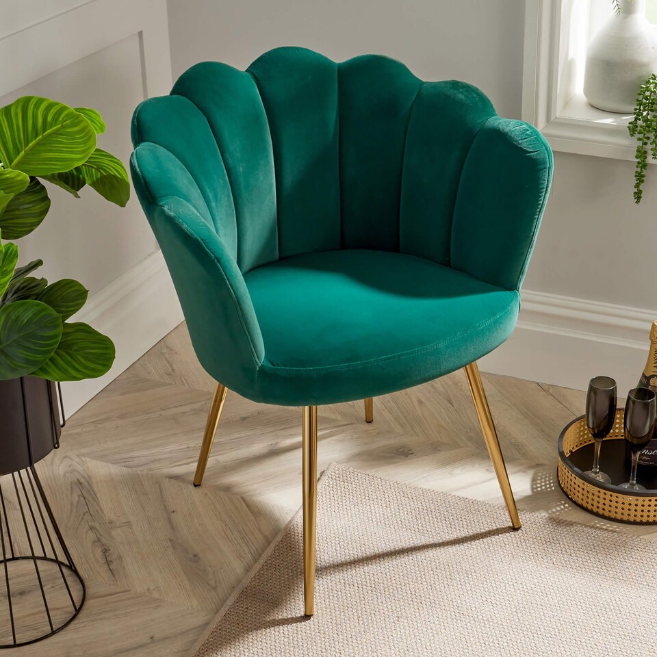 image 1 of Boucle Fabric Scallop Shell Chair Wing Back Armchair Sofa | Green