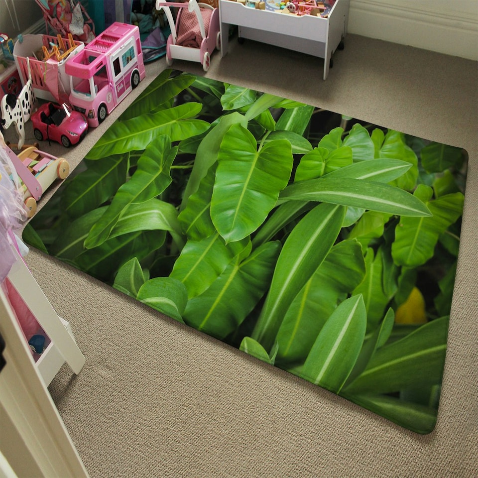 image 1 of Abstract background of dark green leaves (Rug) Green | XL