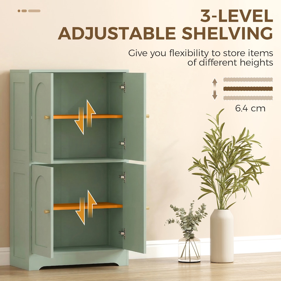 image 1 of HOMCOM 110cm Kitchen Cupboard with 4 Arched Doors and 2 Adjustable Shelves