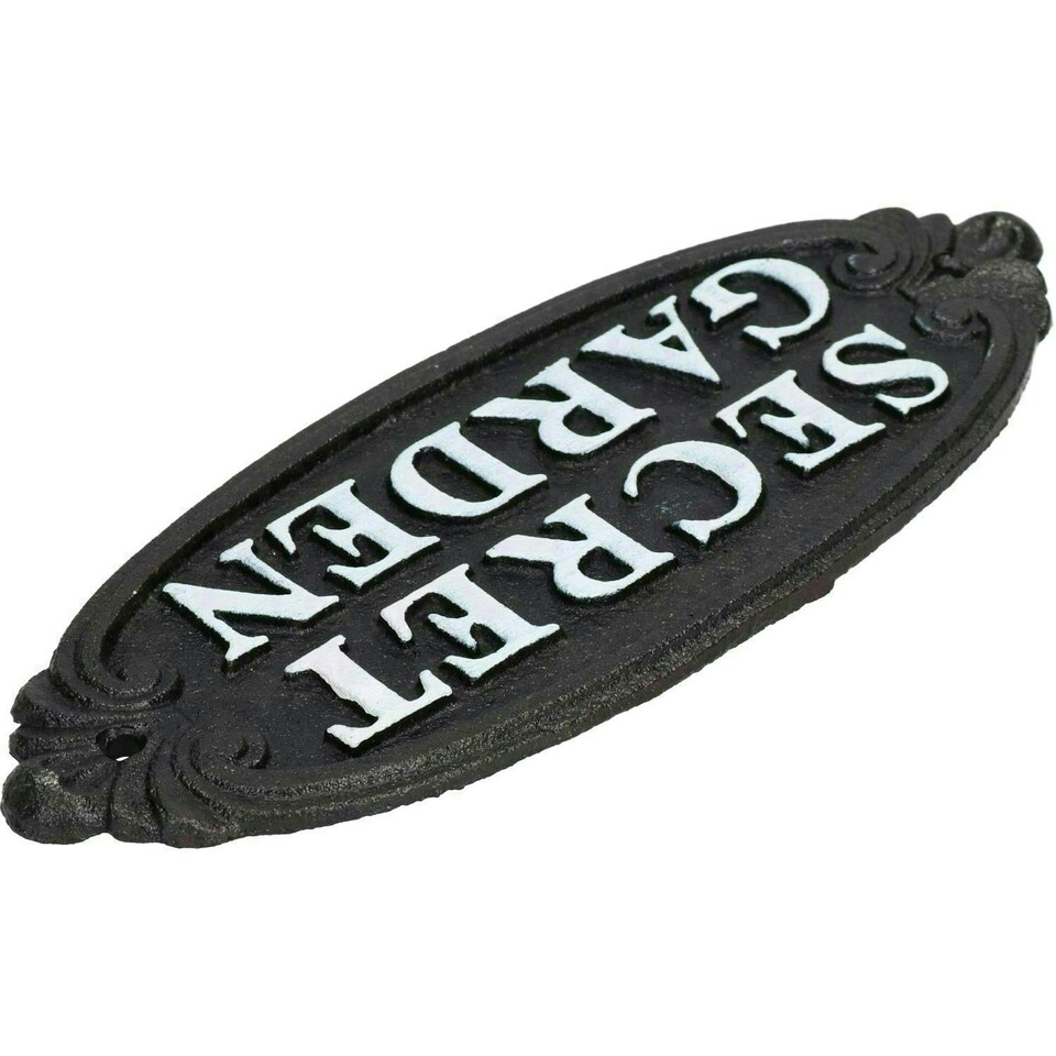 image 1 of Secret Garden Cast Iron Sign Plaque Door Wall House Gate Fence Post Rustic