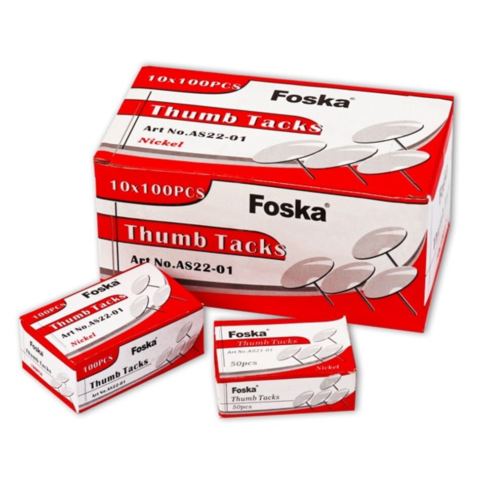 image 1 of Box of 50 Nickel Thumb Tacks Push Pins