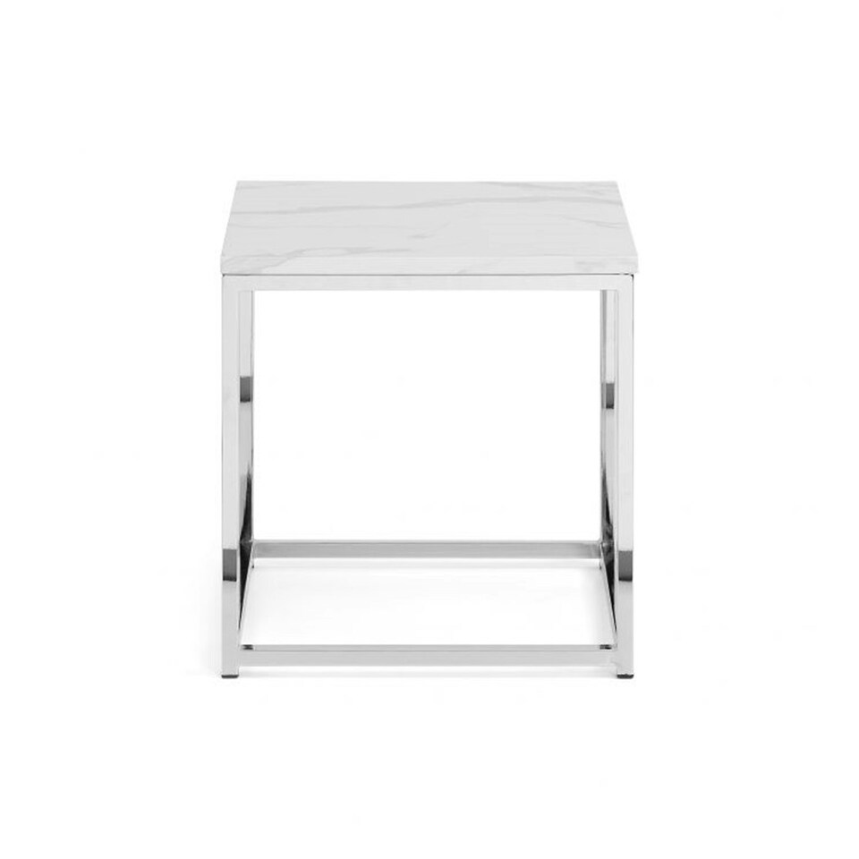 image 1 of White Marble Top Lamp Table with Silver Framing White
