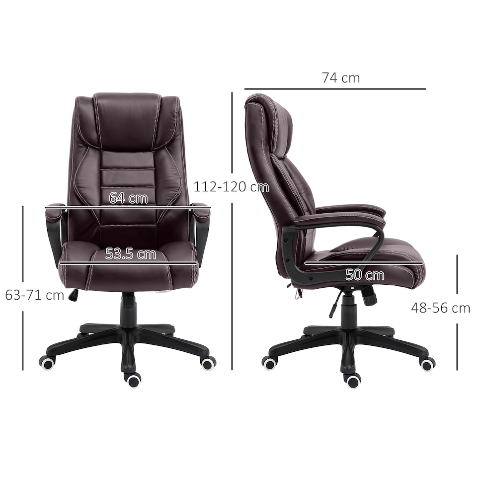 image 1 of Vinsetto Office Chair with 6-Point Maaage, PU Desk Chair with Padded Seat and Armrest, Computer Chair with Tilt Function for Home, Brown