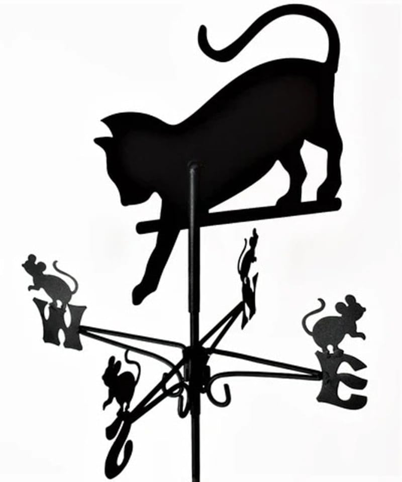 image 1 of Traditional Weathervane Cat Chasing Mouse - Steel - L39 x W39 x H80 cm - Black