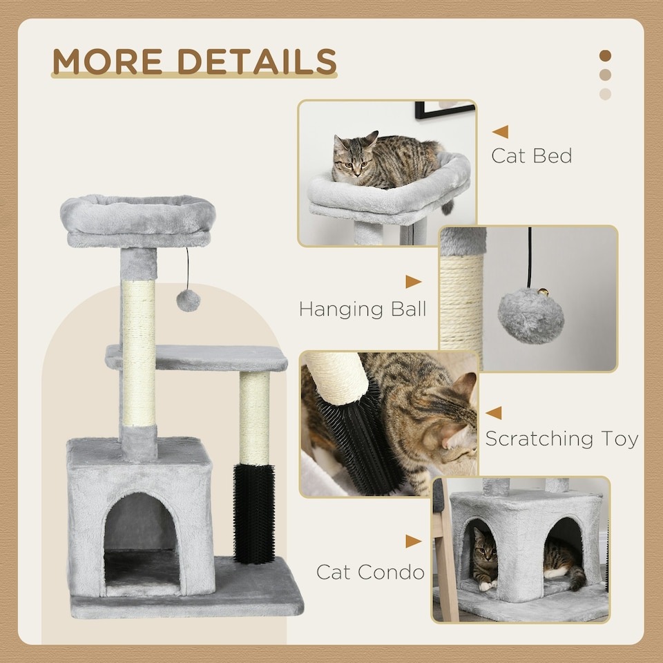 image 1 of PawHut Cat Tree with Scratch Post Condo Perch for Indoor Cats, 85cm, Grey