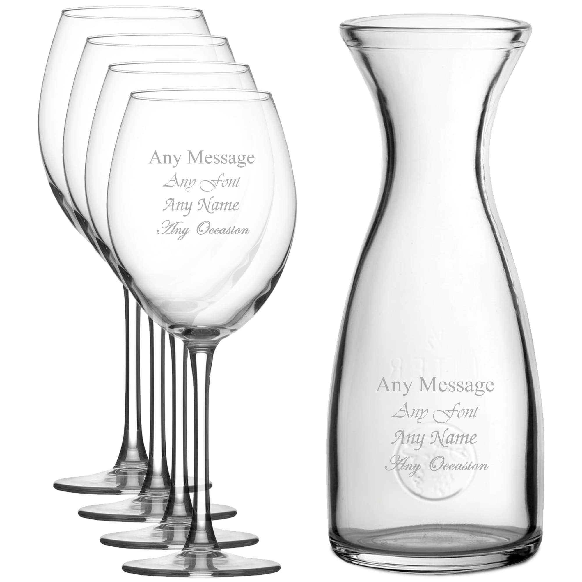 Personalised Engraved Set of 4 Enoteca Wine Glass 1 Litre Carafe Set