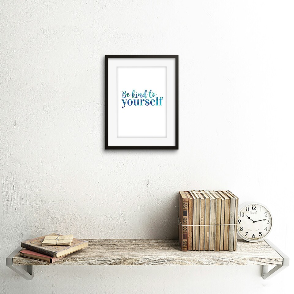 image 1 of Be Kind To Yourself Bright Mindfulness Kindness Quote 9x7" Black Framed Wall Art Print