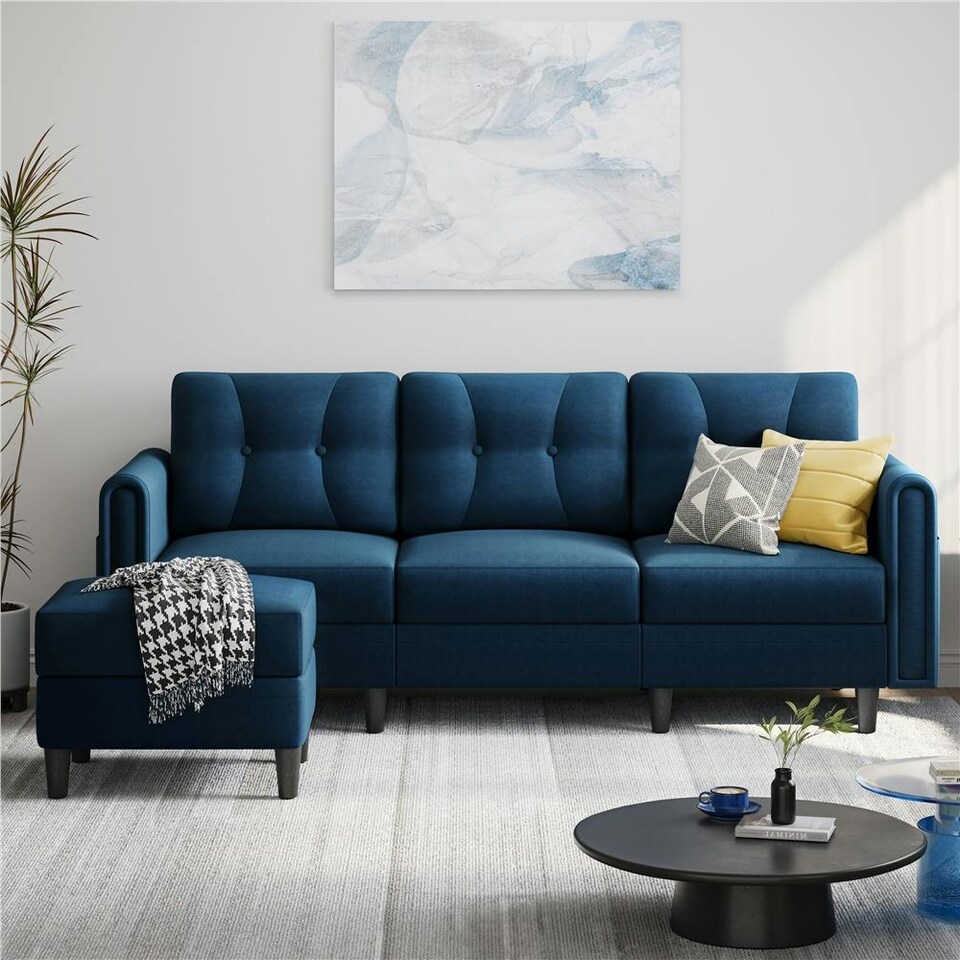 image 1 of Yaheetech 189 cm W 3-Seater Sofa with Ottoman | Blue | Three Seater