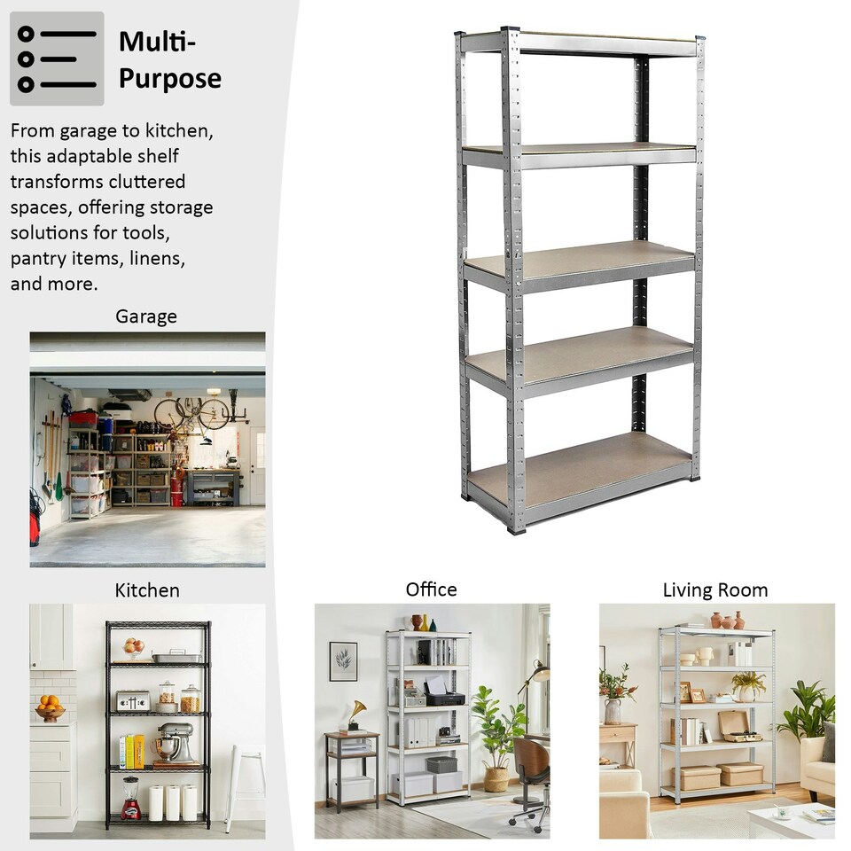 image 1 of Home Vida 5 Tier Garage Shelf Heavy Duty Boltless Shelving Storage Unit, Galvanised
