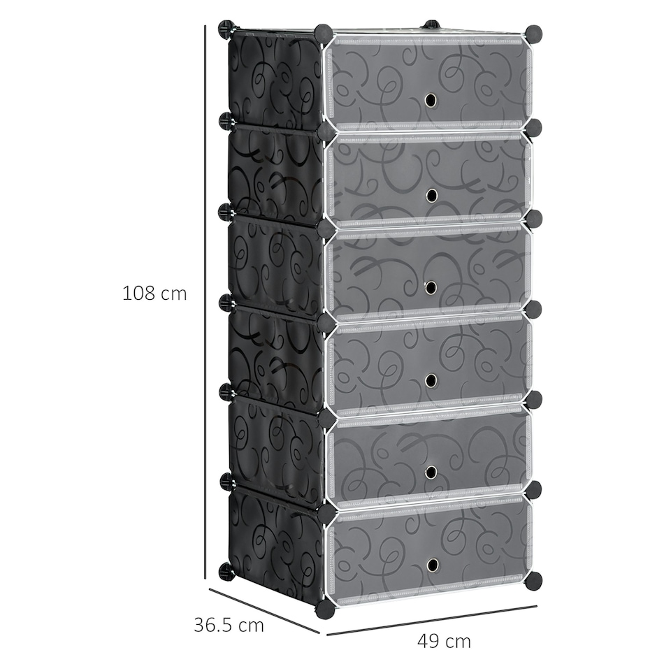 image 1 of HOMCOM 6 Tier Shoe Rack Plastic Storage Cabinet Modular Shoe Tower Black Black
