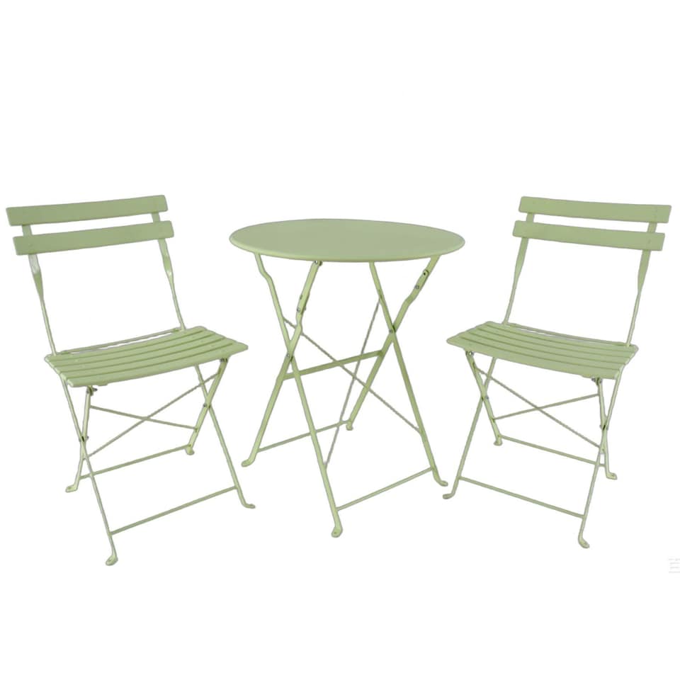 image 1 of Clifton Bistro Set Outdoor Patio Garden Furniture Table and 2 Chairs Metal Frame | Green