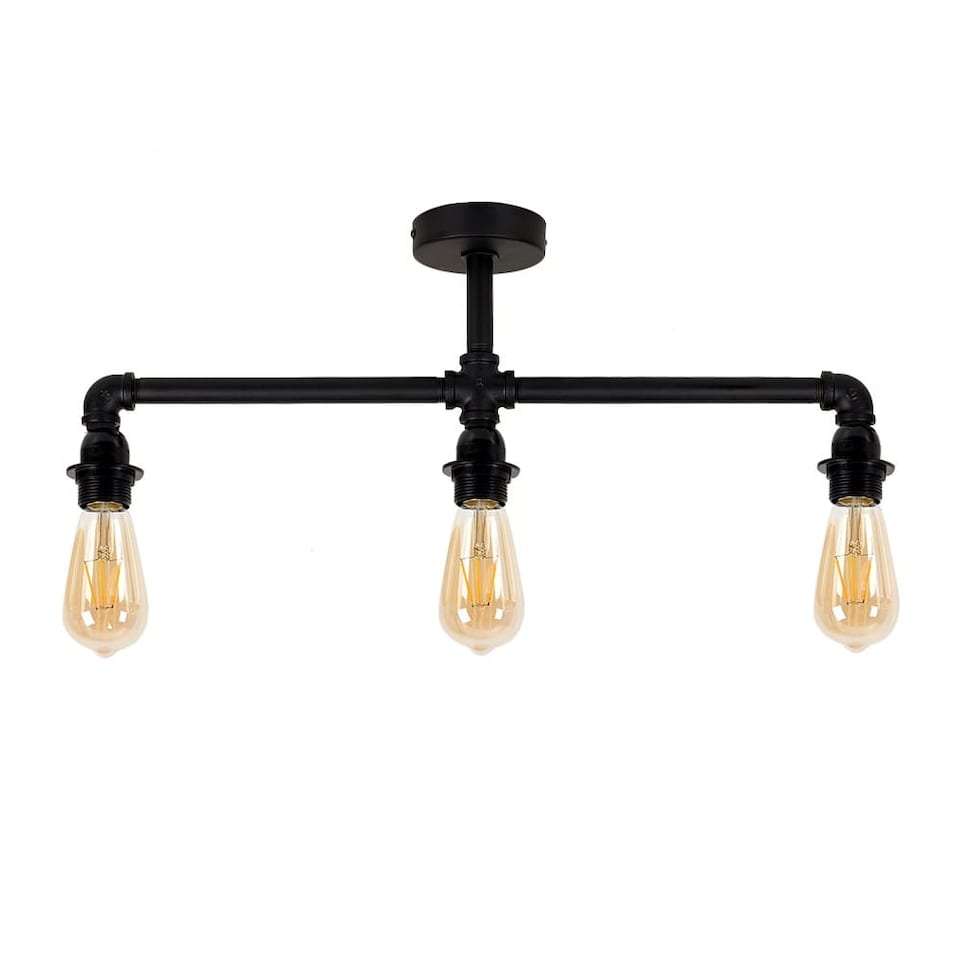 image 1 of ValueLights Luiggi Black 3 Way Bar Pipework Ceiling Light & Bulbs | Black